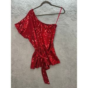 Torrid Size 0 Red Sequin One Sleeve Asymmetrical Top Belt Evening Cocktail Party